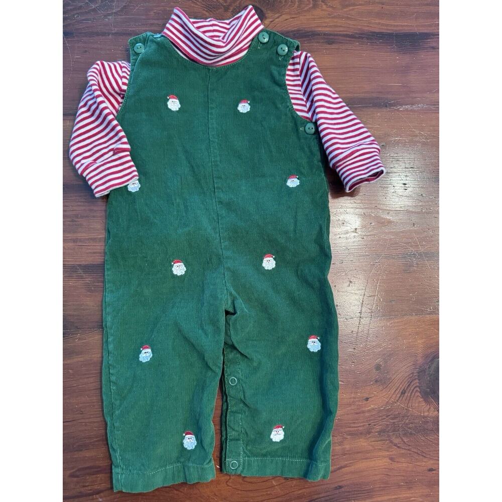 Baby Luigi Green Corduroy Santa Embroidered Longalls & Turtleneck Set 9 Months